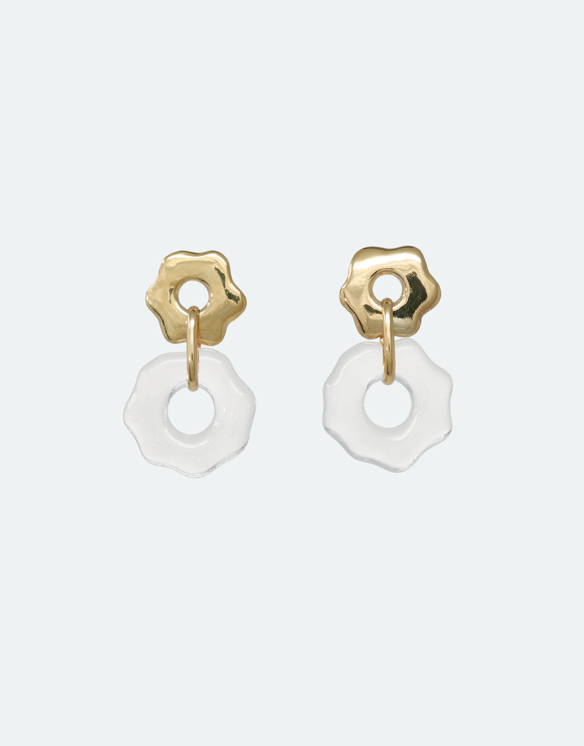 Clear glass and gold stud earrings