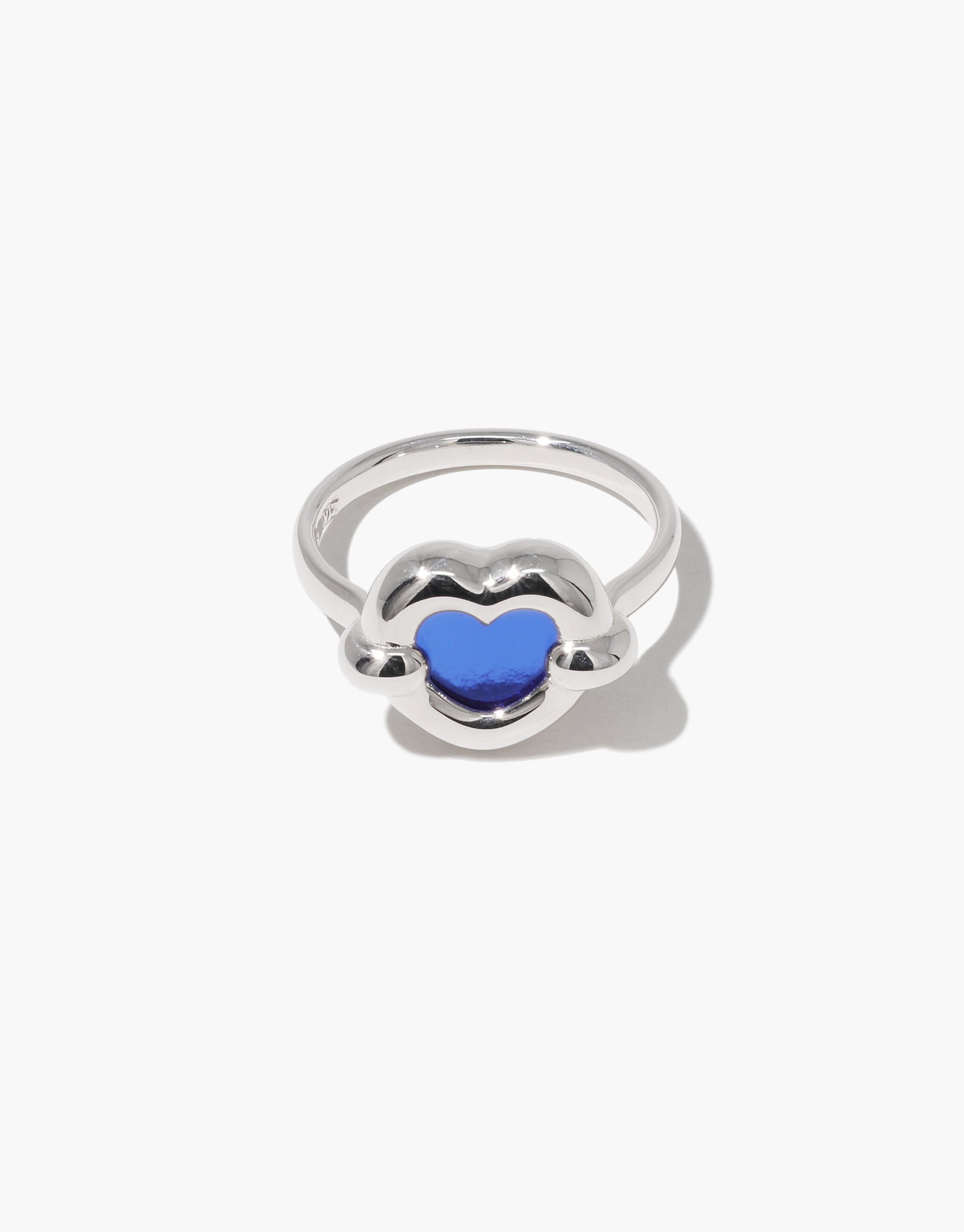 Core Heart Ring | Small features a silver band with a blue stone, offering a sleek, sculptural design that embodies modern minimalism, reflecting CLED's eco-conscious craftsmanship ethos.